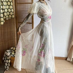 Vintage tulle floral sheer dress
